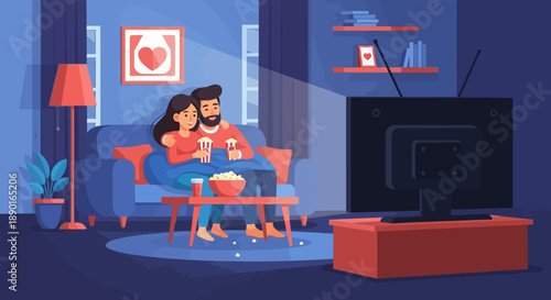 Cozy family enjoying a movie night together on the sofa at home.