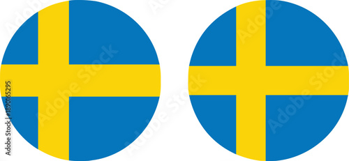 Sweden flag icons in circular design, minimal vector illustration in blue and yellow for national symbols