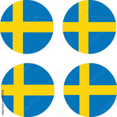 Sweden flag icon in circular design, minimal vector illustration in blue and yellow colors for country and nationality symbols