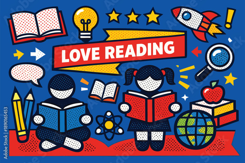 Halftone Book Reading Theme Knowledge Learning Design