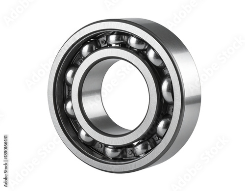 Close-up of a metal ball bearing with shiny rolling spheres