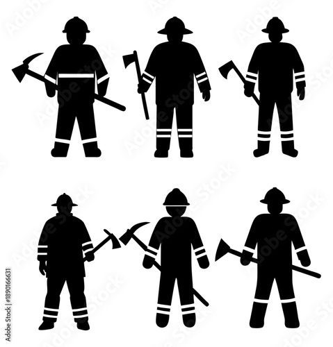 Silhouettes of Firefighters in Action, Minimalist Style, Energetic Mood