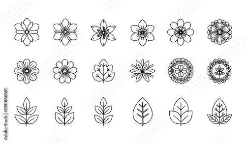 Latin American Flower Editable Stroke Vector Icons for UI Infographics and Botanical Design