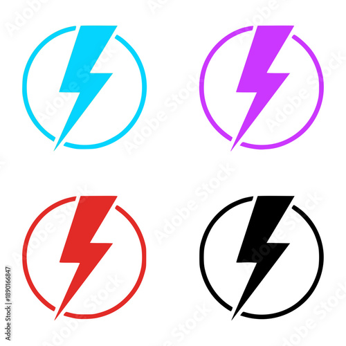 Colorful Lightning Icons in Minimalist Style Conveying Energetic Mood