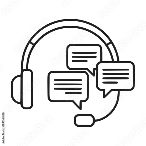 Headphones with Speech Bubbles Icon in Minimalist Style Conveying Energetic Mood