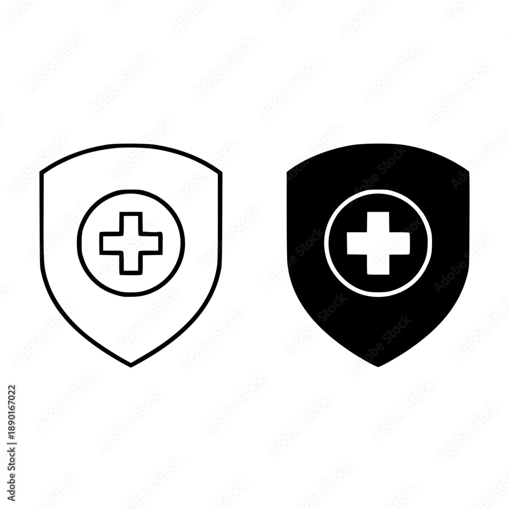Obraz premium Minimalist Shield Icons with Medical Symbols, Simple Design