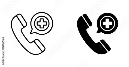 Minimalist Black and White Telephone Icons Conveying Medical Communication