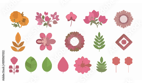 Latin American Floral Rounded Outline Icons with Tropical and Cultural Flower Elements Editable Stroke Vector Set