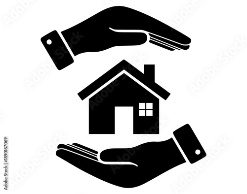 Hands Protecting Home Icon - Minimalist Style, Secure Mood