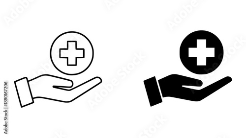Hands Offering Medical Symbols in Minimalist and Serene Mood