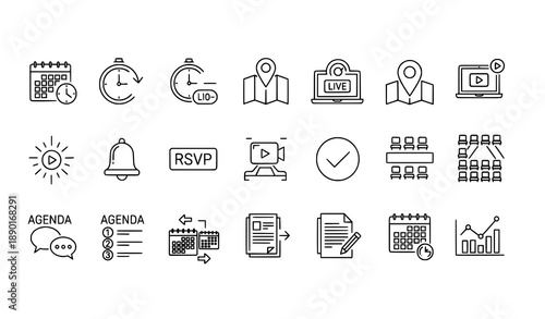 Event Management Editable Stroke Vector Icons for UI Apps and Infographic Design