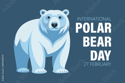 International polar bear day banner with cute polar bear. Greeting card, poster, illustration.
