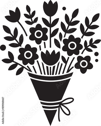 Black and white bouquet of flowers in a cone 1