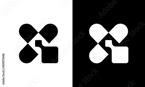 Abstract geometric shapes forming a stylized logo or icon, presented in contrasting black and white, viewed from a straightforward perspective