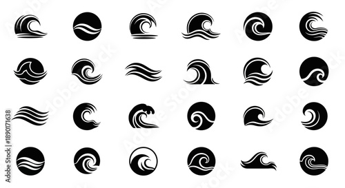 Elegant wave illustrations showcasing diverse ocean wave designs in vector format ready for