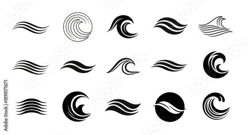 Abstract Wave Icons Collection, perfect for logos, designs, or thematic representations of water