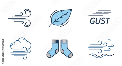 Whimsical icons representing weather elements and everyday objects with a touch of charm