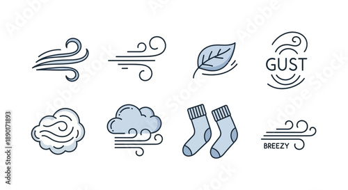 Illustrative weather elements depicting wind conditions and seasonal changes