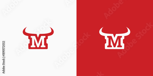 Letter M Devil bull logo