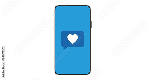 Smartphone with Heart Notification Icon on Blue Background