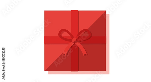 Flat Vector Illustration of a Red Gift Box with Ribbon and Bow for Holidays and Birthdays