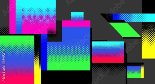 Geometric halftone shapes with vibrant gradient colors creating a modern abstract design