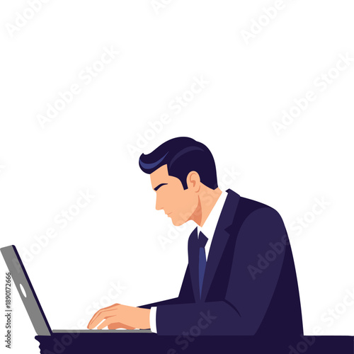Focused Man Working on Laptop

Office Desk Work Illustration

Professional Working Concept

Businessman Using Laptop