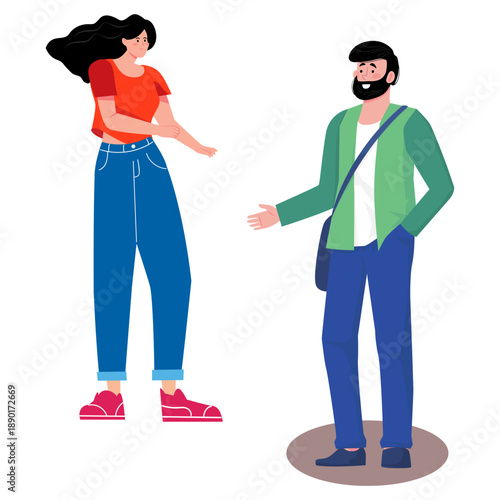 Man and Woman Talking Casually

Social Interaction Illustration

Friendly Conversation Between Two People

Modern Communication Concept