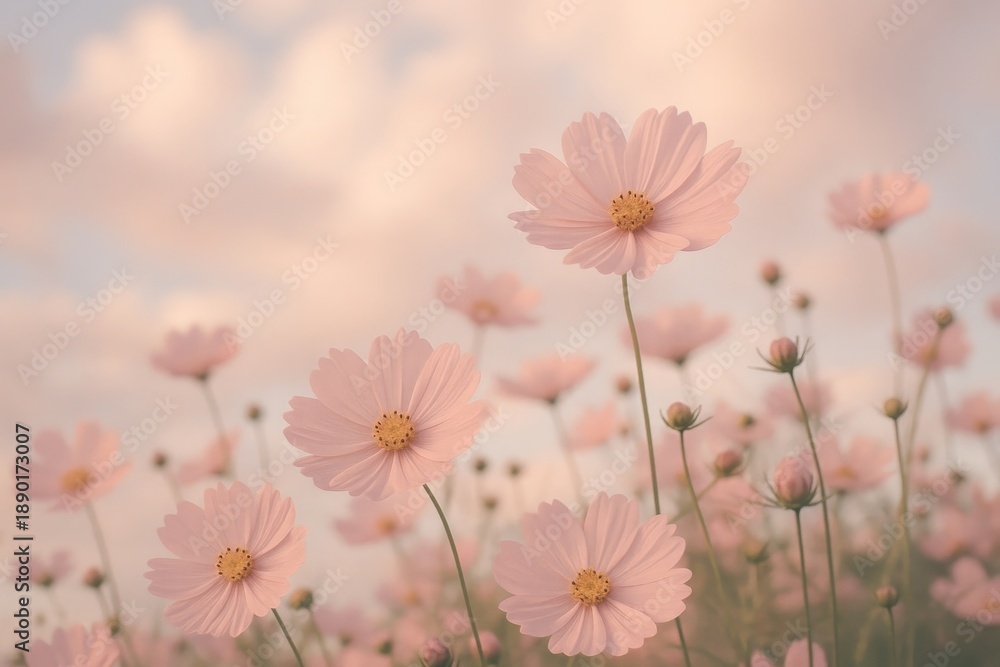 Fototapeta premium Serene pink cosmos field wallpaper.