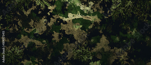 Camouflage pattern texture forest foliage background green military surface detail and organic abstract design create rugged mood for tactical concept art