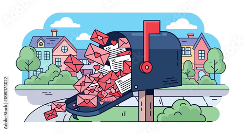 Mailbox Overflowing with Valentine Love Letters Vector