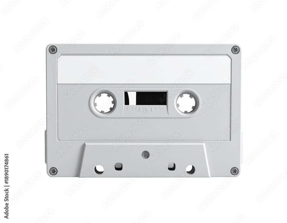 Fototapeta premium A close-up, top-down view of a vintage, blank cassette tape