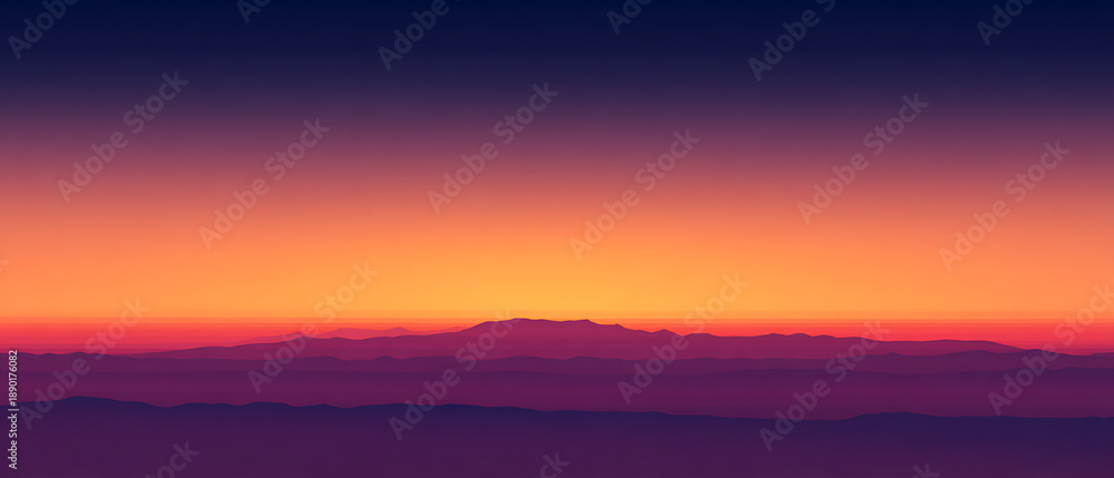 Fototapeta premium Sunset horizon gradient sky background over distant mountain silhouette landscape background glow background dusk background twilight background serene view, peaceful mood