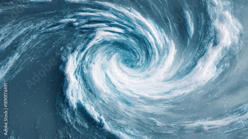 A swirling blue and white vortex of water, resembling a powerful ocean wave or whirlpool, conveying motion and energy.