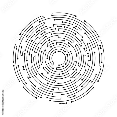 Circuit board circle frame. Abstract digital round frame, hardware board and electronic motherboard pattern vector. Programming science, computer system element