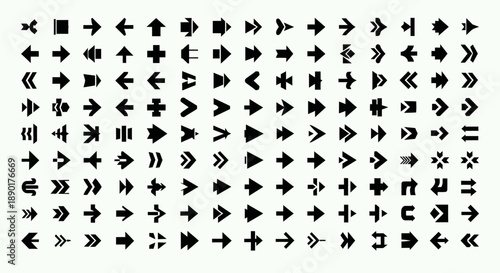 Collection of various black arrow icons on a white background.