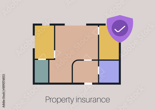 Displaying a floor plan layout, this visual highlights various insurance types, emphasizing property insurance's importance in securing assets against potential risks.