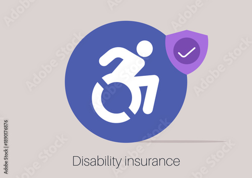 Graphic displays a symbol representing disability insurance, highlighting its role among essential insurance types for safeguarding personal well-being and financial security