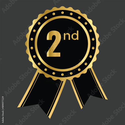 2nd awards medal badge. Championship Winner sign. Champion and victory design. First Place Medal Symbols. Number two award icons
