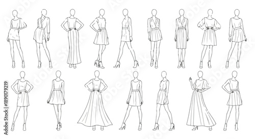 Fashion Design Croquis Template Vector Set