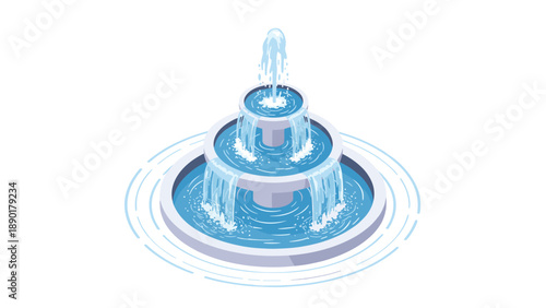 Elegant three tiered garden water fountain with cascading streams and gentle ripples in the surrounding basin.