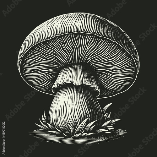 Detailed Mushroom Illustration: A Study in Texture and Form.