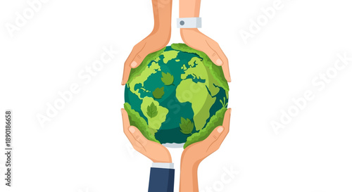 Diverse Hands Holding Mossy Planet Earth Vector