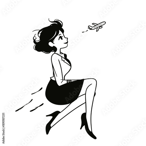 Flight Attendant. Flight Attendant simple black and white line art vector logo