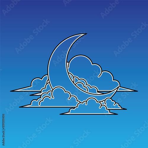 Crescent moon and clouds Ramadan spiritual concept