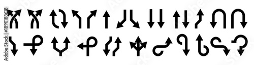 Point navigation arrows for road routes and traffic direction PNG. Turn, crossroad and straight-away path symbols for maps vector