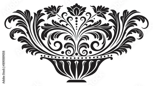Highly detailed abstract damask design on a decorative vase with floral patterns