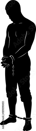 Slave with shackle silhouette vector illustration