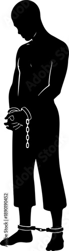 Slave with shackle silhouette vector illustration