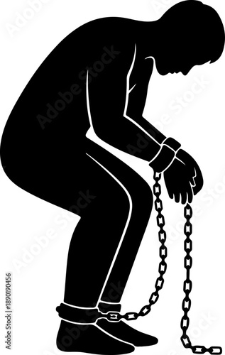 Slave with shackle silhouette vector illustration